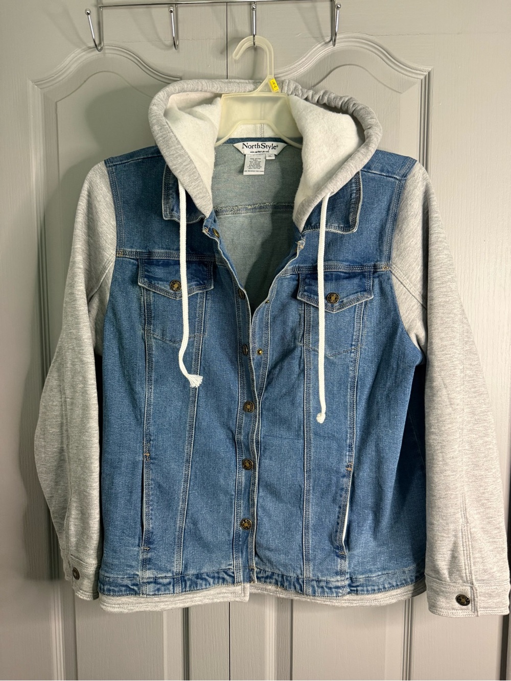 Northstyle Denim Jacket with Gray Hoodie Sleeves